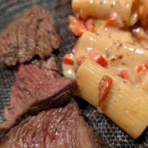 Steak with Cajun pasta